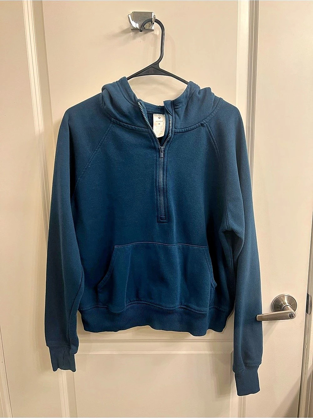 Blue Ribbed Half Zip Pullover Hoodie Size Medium